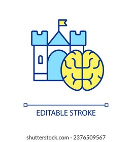 Spatial memory RGB color icon. Palace mind. Loci technique. Memorization trick. Visual remembering method. Isolated vector illustration. Simple filled line drawing. Editable stroke. Arial font used