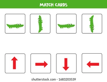 Spatial orientation with cute cartoon crocodile. Left, right, up or down.