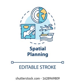 Spatial planning concept icon. Public sector. Region development. Landscape architecture. Building idea thin line illustration. Vector isolated outline RGB color drawing. Editable stroke