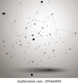 Spatial technological contrast shape, polygonal single color wireframe object.