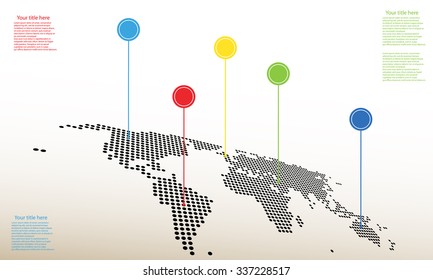 spatial world map with circle color pointers with place for your content vector