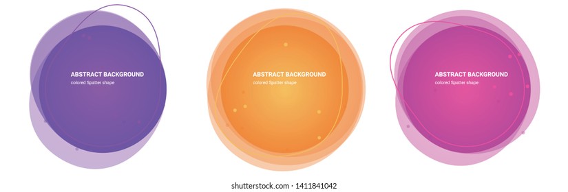 Spatter Shape Minimal Design Multicolored Gradients Abstract Backgrounds for Banner, Presentation. Isolated Round Design Elements with Wavy Shape in Purple, Casablanca, Cerise, Violet Red colors.