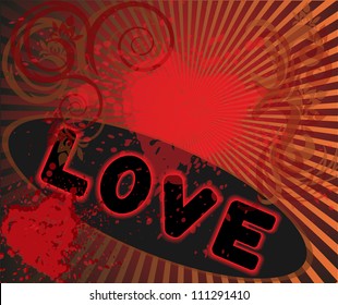 spattered red background with inscription and hearts