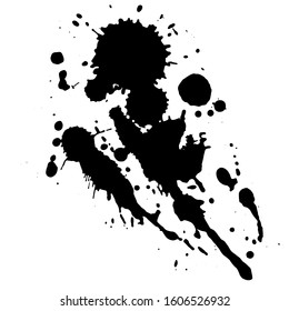 Spattered throughout the image of the blot, which is vaguely reminiscent of a sea horse and a hammer fish. Fully decorative vector element for design.