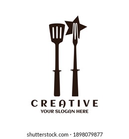 Spatula and barbecue fork icon. Grill tool for restaurant logo