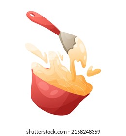 Spatula beating cream in bowl vector illustration.