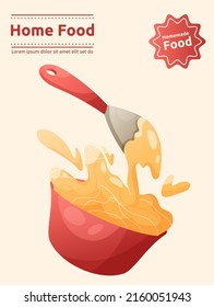 Spatula beating cream in bowl vector poster.