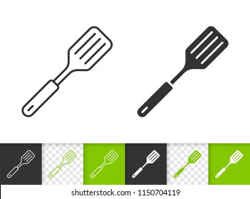 Spatula black linear and silhouette icons. Thin line sign of frying. Cooking ware outline pictogram isolated on white, color, transparent. Kitchen ware vector icon shape. Spatula simple symbol closeup