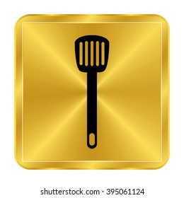 spatula - black vector icon;  gold button