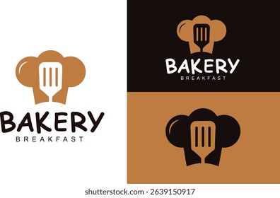 Spatula with Bread Bakery Logo Design Template. Suitable for Restaurant, Breakfast, Bakery, Pastry Shop, Bistro, Cafe, Home Baking Business, Sandwich Store, etc