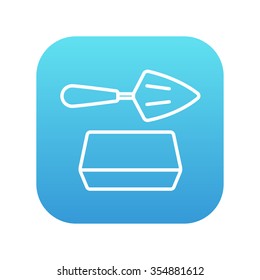 Espátula con un icono de línea de ladrillo para web, móviles e infografías. Icono de blanco vector en el cuadrado de gradiente azul con esquinas redondeadas aisladas en fondo blanco.
