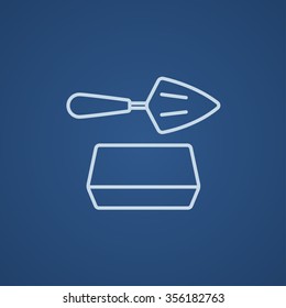 Spatula with brick line icon for web, mobile and infographics. Vector light blue icon isolated on blue background.
