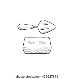 Spatula with brick vector sketch icon isolated on background. Hand drawn Spatula with brick icon. Spatula with brick sketch icon for infographic, website or app.