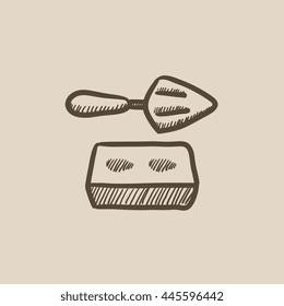 Spatula with brick vector sketch icon isolated on background. Hand drawn Spatula with brick icon. Spatula with brick sketch icon for infographic, website or app.