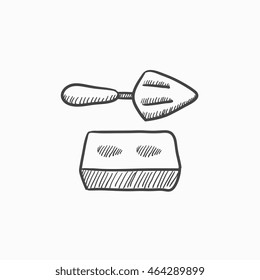 Espátula con el icono de esbozo del vector de ladrillo aislado en el fondo. Espátula dibujada a mano con icono de ladrillo. Espátula con un icono de sketch de ladrillo para infografía, sitio web o aplicación.