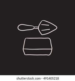 Spatula mit Ziegelstein, Vektorgrafik Symbol einzeln auf Hintergrund. Handgezeichnete Spatula mit Ziegelsymbol. Spatula mit Ziegelskizze Symbol für Infografik, Website oder App.