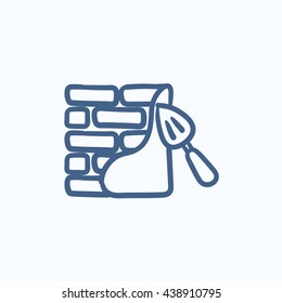 Spatula with brickwall vector sketch icon isolated on background. Hand drawn Spatula with brickwall icon. Spatula with brickwall sketch icon for infographic, website or app.
