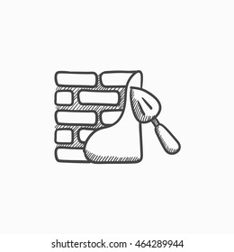 Spatula with brickwall vector sketch icon isolated on background. Hand drawn Spatula with brickwall icon. Spatula with brickwall sketch icon for infographic, website or app.