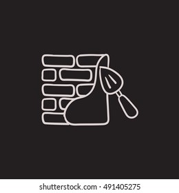 Spatula mit Ziegelwand, Vektorgrafik Symbol einzeln auf Hintergrund. Handgezeichnete Spatula mit Ziegelmauersymbol. Spatula mit Ziegelmauerskizze Symbol für Infografik, Website oder App.
