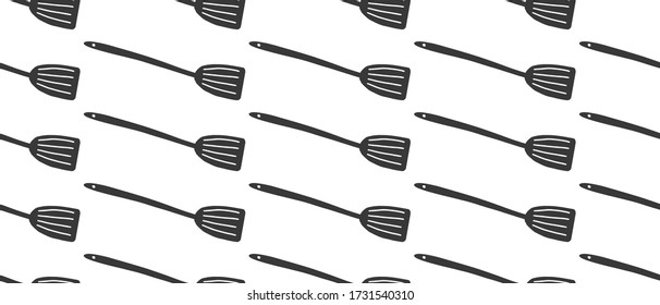 Spatula for cooking. Seamless vector pattern. Black vector icon isolated on a white background. Concept of cooking tools and kitchen.