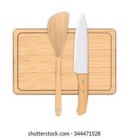 Spatula, Cutting Board, Kitchen Knife, isolated on white background