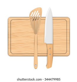 Spatula, Cutting Board, Kitchen Knife, isolated on white background