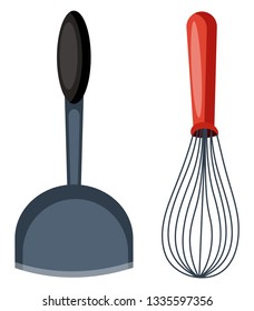 A Spatula and a egg beater for beating the egg yolk vector color drawing or illustration.