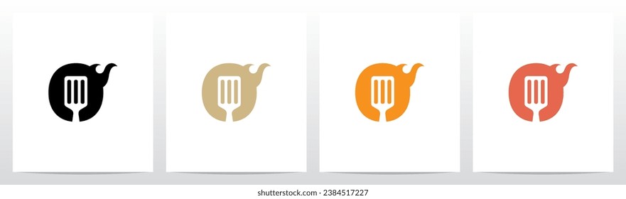 Spatula And Flame Cooking Frying On Letter Logo Design O