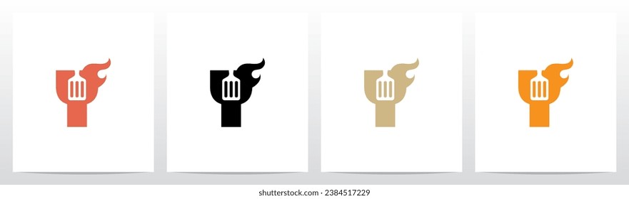 Spatula And Flame Cooking Frying On Letter Logo Design Y