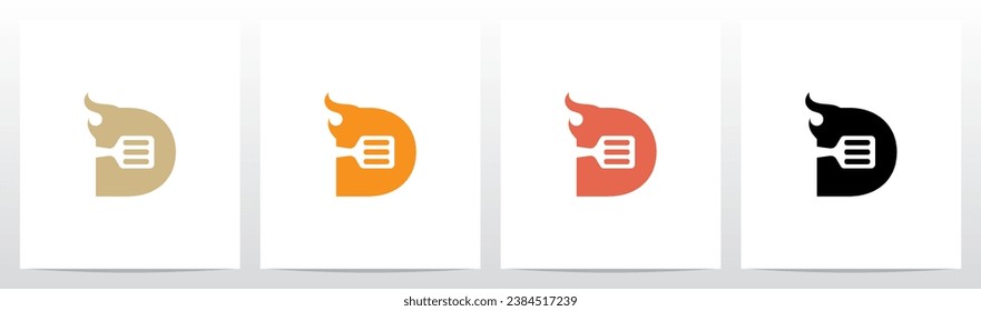 Spatula And Flame Cooking Frying On Letter Logo Design D