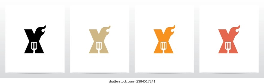 Spatula And Flame Cooking Frying On Letter Logo Design X