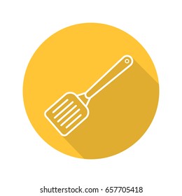 Spatula flat linear long shadow icon. Kitchen turner. Vector outline symbol