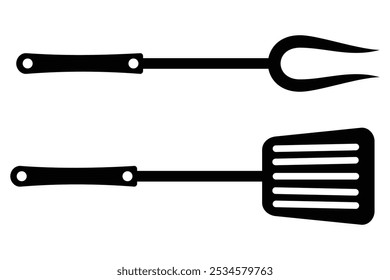 Spatula and fork design icon. BBQ and grill tools. Barbecue utensil design Vector illustration