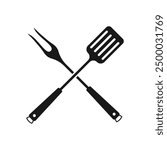 Spatula and fork icon. BBQ and grill tools. Barbecue utensil. Vector illustration.