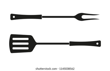 Spatula and fork icon. BBQ and grill tools. Barbecue utensil. Vector illustration.