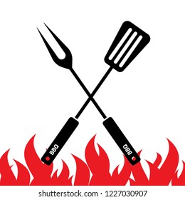 Spatula and fork icon. BBQ and grill tools. Barbecue utensil