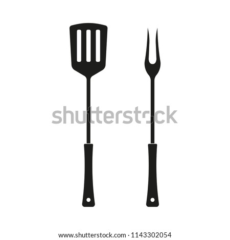 Spatula and fork icon. BBQ and grill tools. Barbecue utensil. Vector illustration.