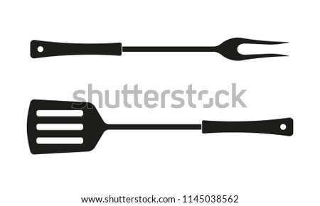 Spatula and fork icon. BBQ and grill tools. Barbecue utensil. Vector illustration.