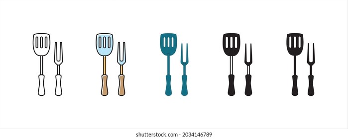 Spatula and fork icon set. Barbecue and grill utensils. Vector illustration