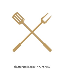 Spatula and fork monochrome vector illustration in white background retro color