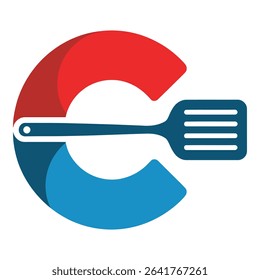 Spatula forms a letter c isolated on white background for cooking logo