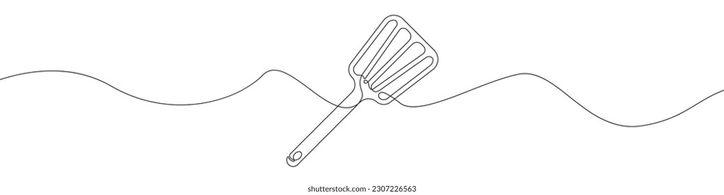 Spatula zum Frittieren Linie kontinuierliche Zeichenkette Vektor. Eine Linie Spatula zum Frittieren Vektorhintergrund. Spatula zum Braten Ikone. Ständiger Umriss einer Spatula zum Braten. Frittierfoto