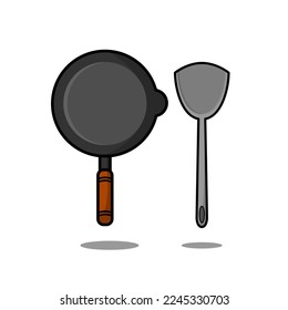 spatula and frying pan vector design on white background