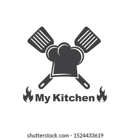 spatula and hat chef  logo icon of cooking and kithen vector illustration