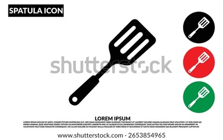 Spatula icon, Cooking tool silhouette, Black slotted spatula symbol
