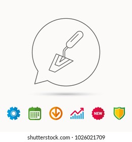 Spatula icon. Finishing repair tool sign. Calendar, Graph chart and Cogwheel signs. Download and Shield web icons. Vector