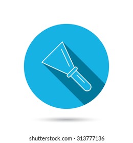 Spatula icon. Finishing repair tool sign. Blue flat circle button with shadow. Vector