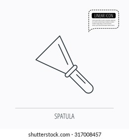 Spatula icon. Finishing repair tool sign. Linear outline icon. Speech bubble of dotted line. Vector