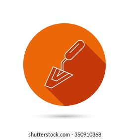 Spatula icon. Finishing repair tool sign. Round orange web button with shadow.