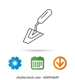 Spatula icon. Finishing repair tool sign. Calendar, cogwheel and download arrow signs. Colored flat web icons. Vector